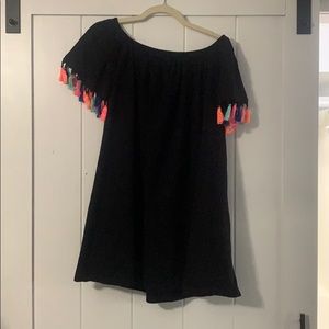 ASOS black cotton dress with colorful tassels